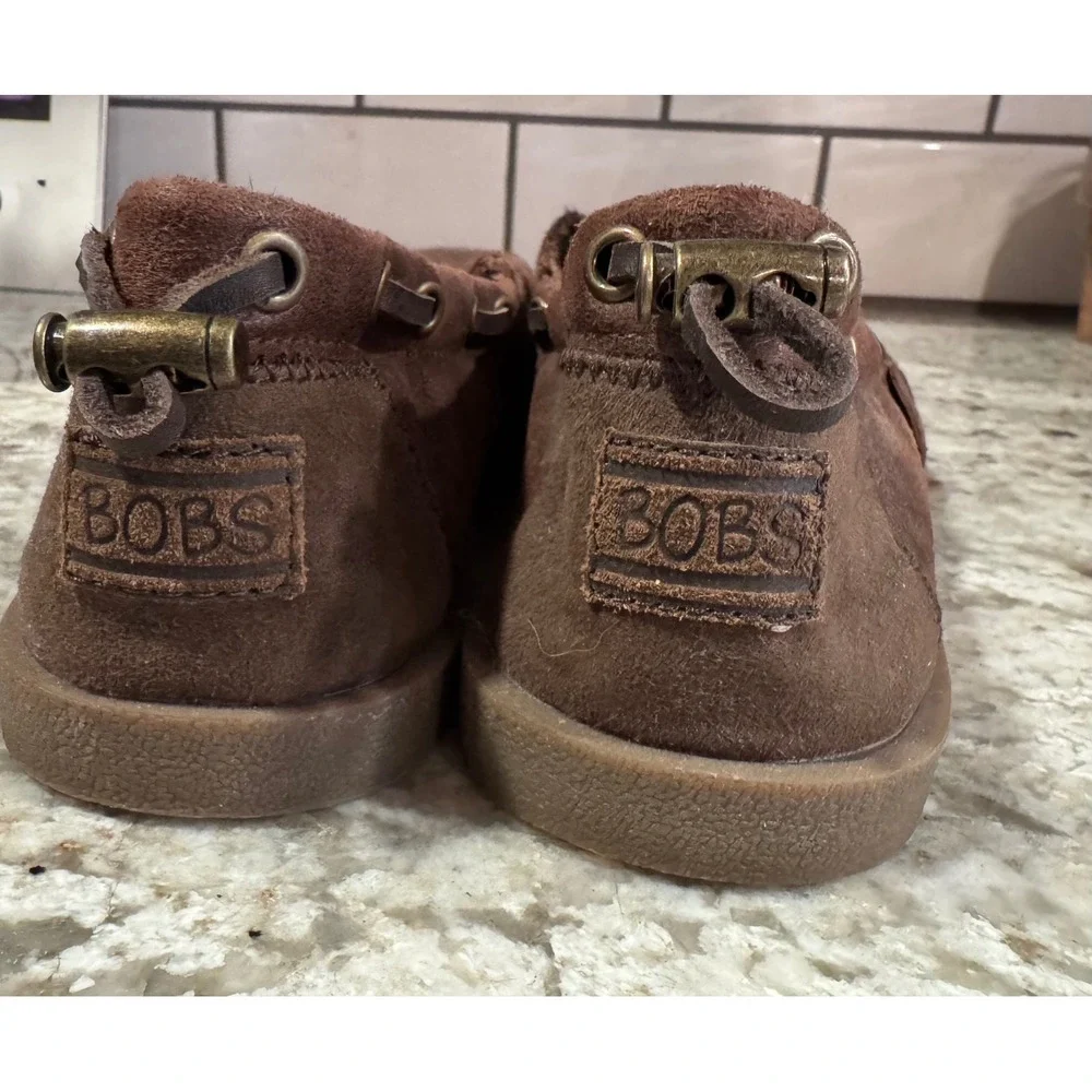 Skechers BOBS Brown Leather Faux Fur Lined Memory Foam Loafers Womens 9.5 - Picture 7 of 10